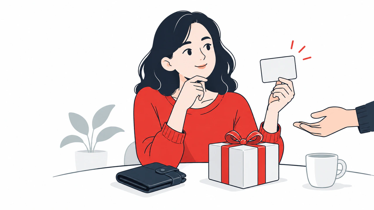 An optional-gift overview checks recipient fit, accepted uses and complete giver cost before choosing, waiting or skipping.